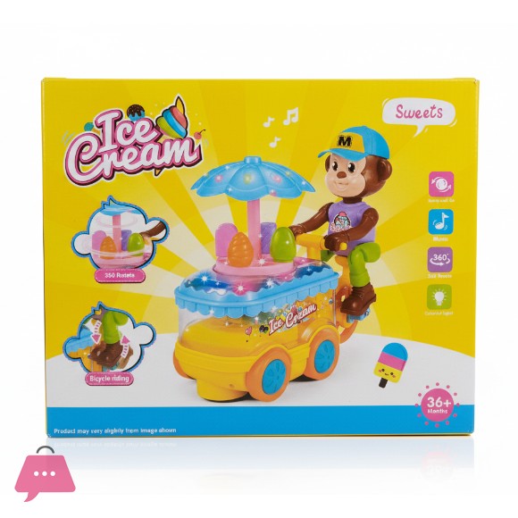 🐒 Bouncing Monkey Ice Cream Cart Toy - Musical & Light-Up Fun!