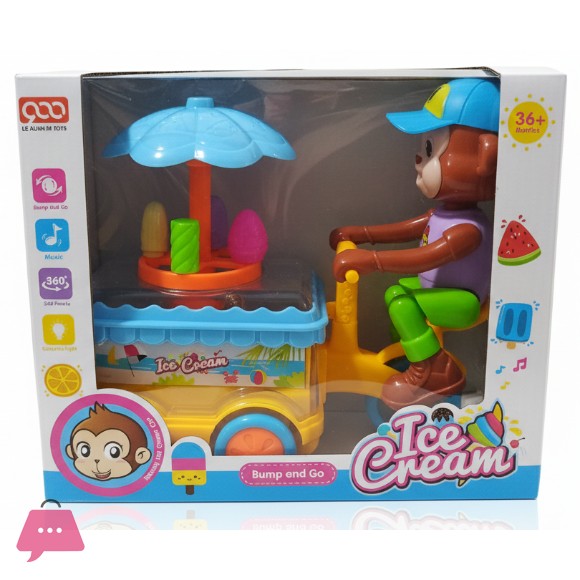 🐒 Bouncing Monkey Ice Cream Cart Toy - Musical & Light-Up Fun!