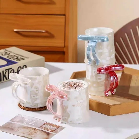 Bow Coffee Cup Charming Ribbon Mugs Microwave Safe with Ribbon Handle 1Pcs