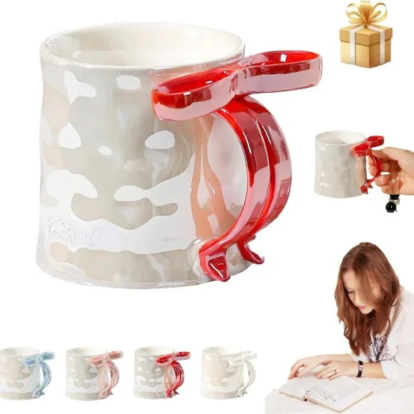 Bow Coffee Cup Charming Ribbon Mugs Microwave Safe with Ribbon Handle 1Pcs