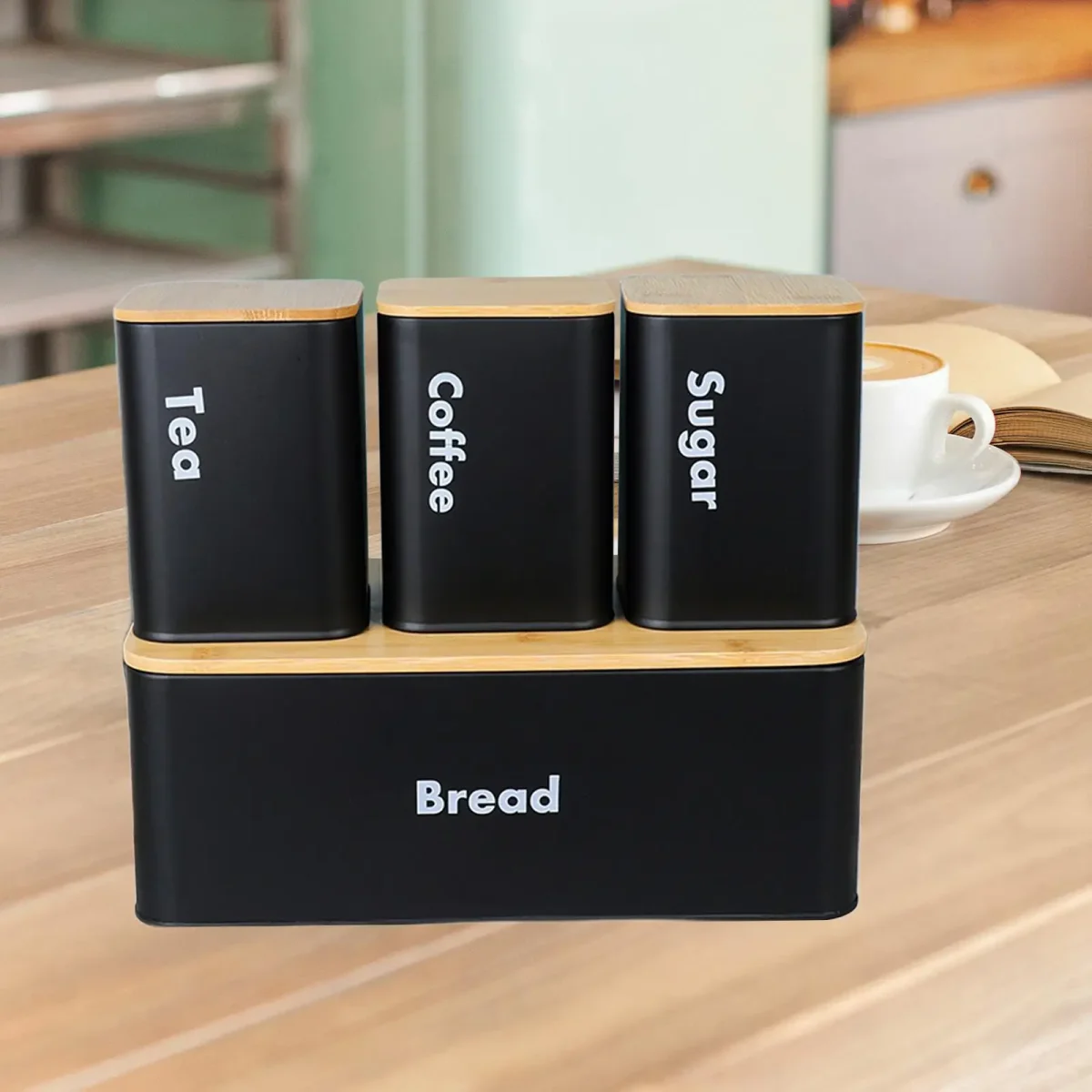 Kitchen Canisters Set with Lid Cover Portable Practical Rustic Metal Bread Box