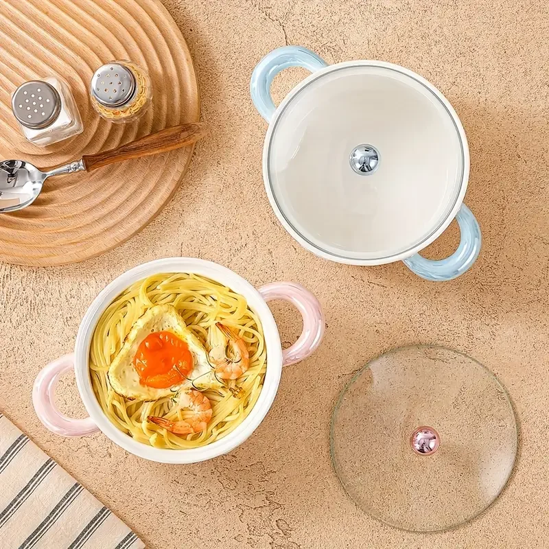 1pc ceramic bowl with lid pearl glazed tulip double ear creative and cute soup bowl rice bowl instant noodle bowl fruit bowl used for and restaurant kitchen supplies tableware accessories Product details 10