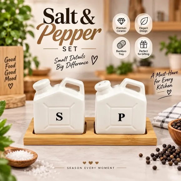 Ceramic Salt & Pepper Jars Set x 2