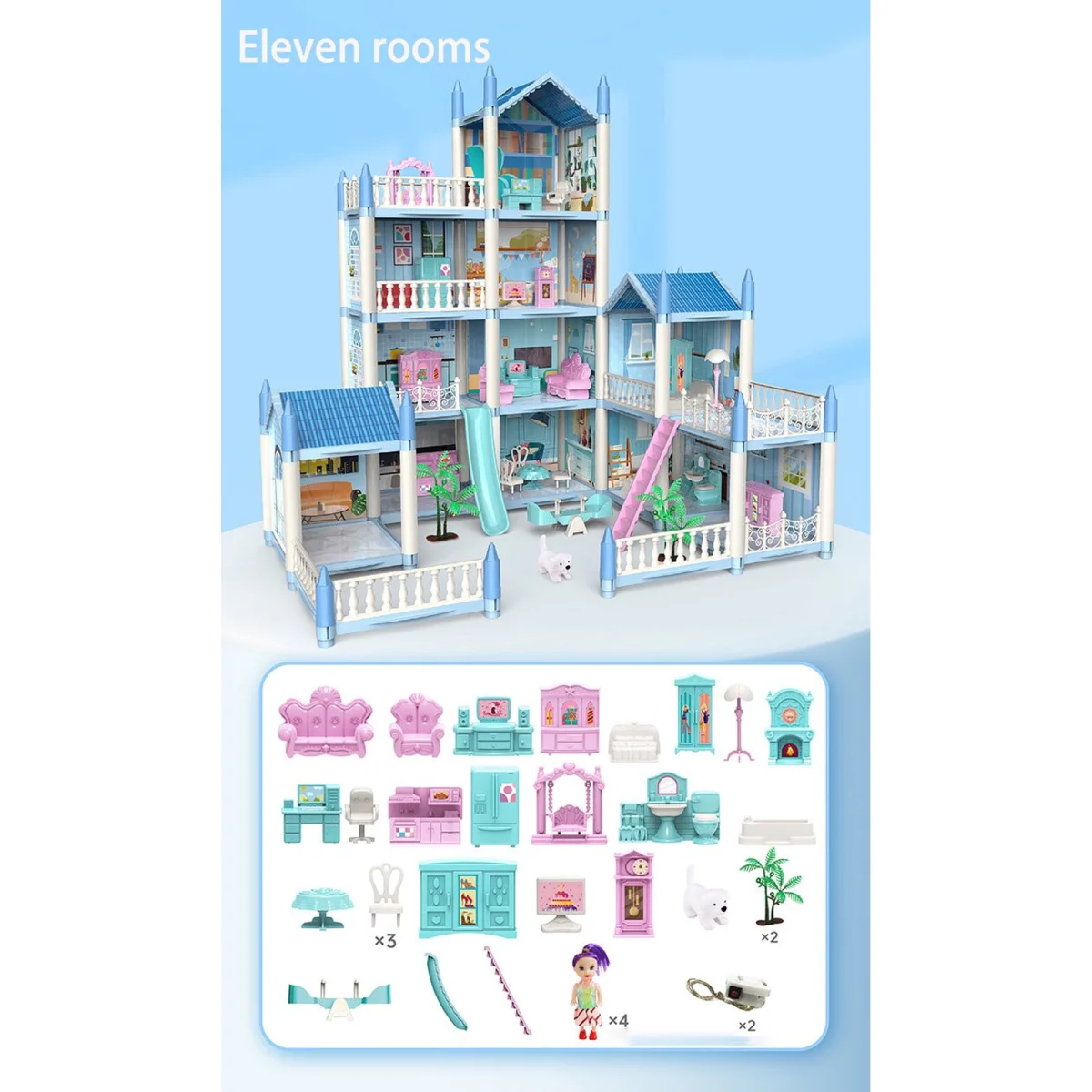 EIMELI Children&lsquo;s Toy Snow Princess House Villa Castle Girl Home Toy Toy Gift Box Birthday Gift (Nine Rooms)