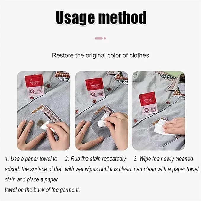 Clothes Stain Removal Wet Wipes Pack of 20