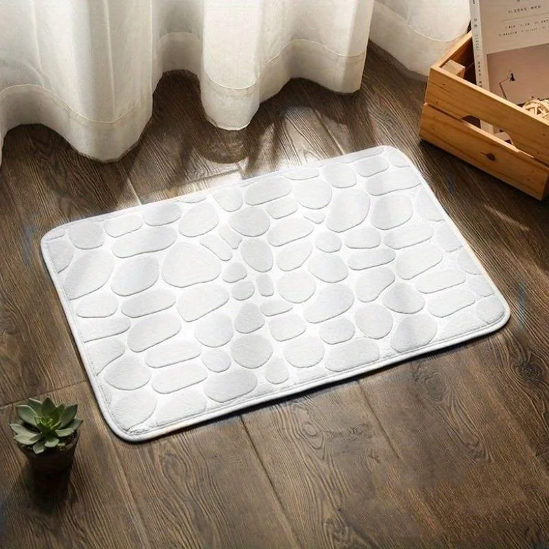 1pc cobblestone embossed bathroom bath mat coral fleece non slip carpet in bathtub floor rug for shower room doormat memory foam pad details 3