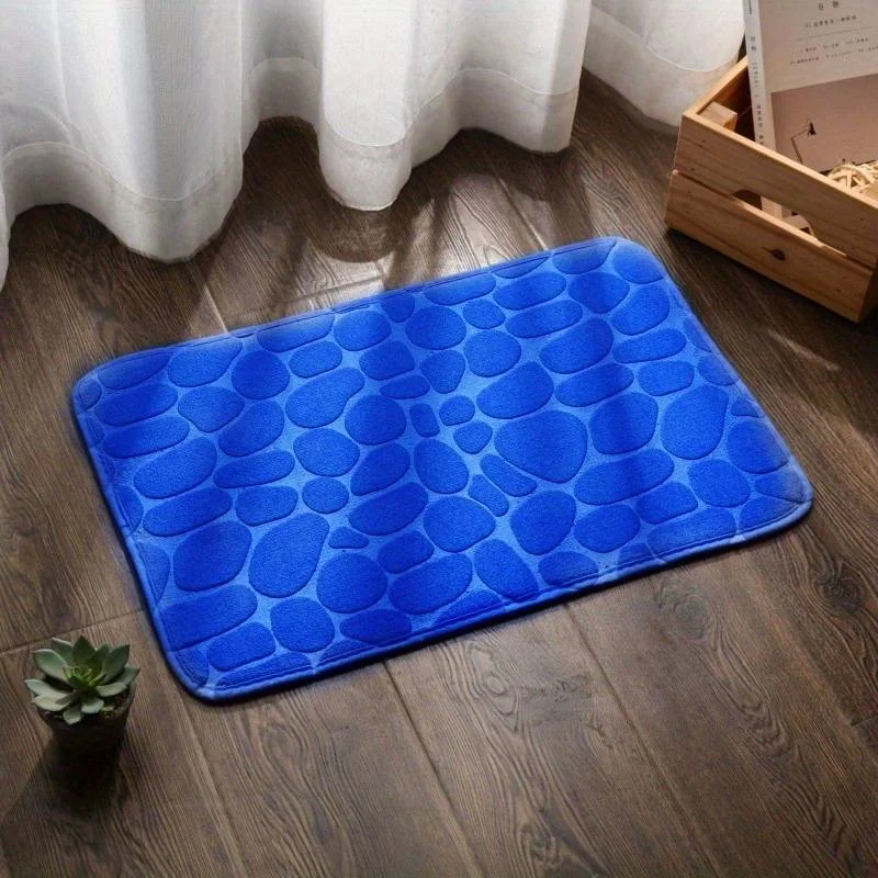 1pc cobblestone embossed bathroom bath mat coral fleece non slip carpet in bathtub floor rug for shower room doormat memory foam pad details 2