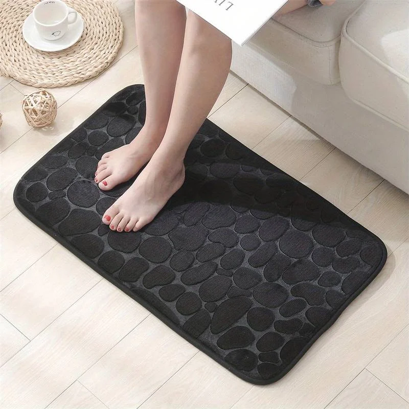 1pc cobblestone embossed bathroom bath mat coral fleece non slip carpet in bathtub floor rug for shower room doormat memory foam pad details 4