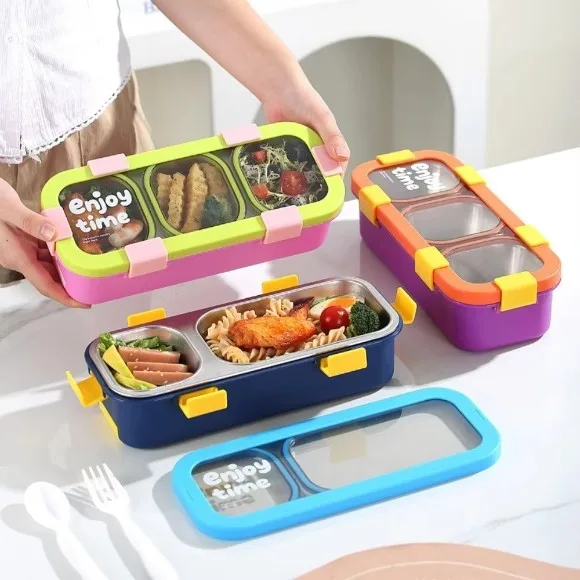 ColorPop 3 Compartment Stainless Steel Lunch Box With Spoon And Fork