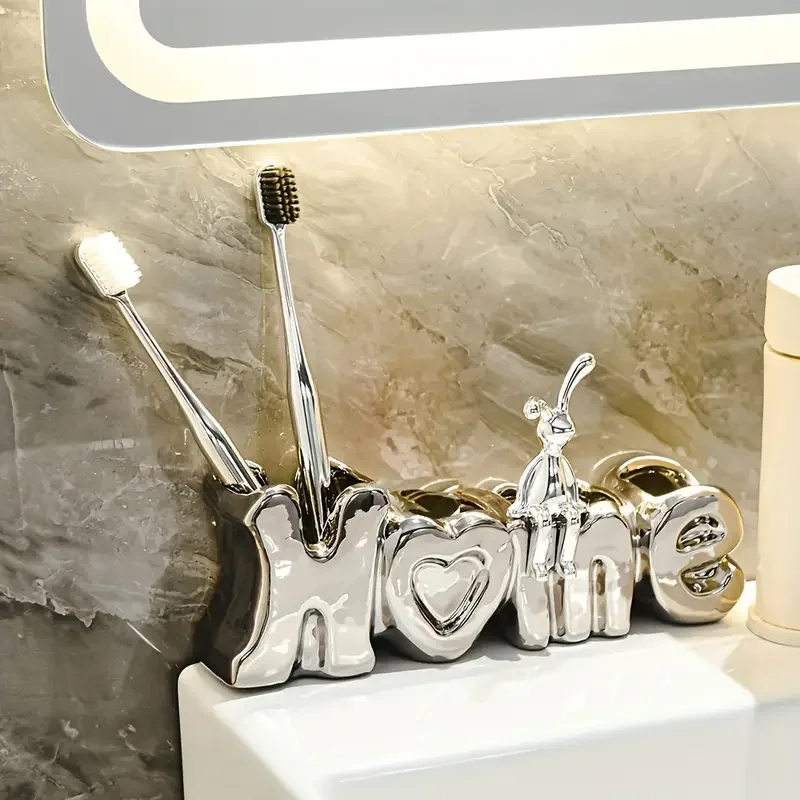 ceramic toothbrush holder creative bathroom toothbrush holder countertop bathroom organizer multifunctional toothbrush toothpaste storage rack bathroom accessories home decor details 0