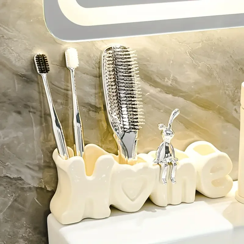 ceramic toothbrush holder creative bathroom toothbrush holder countertop bathroom organizer multifunctional toothbrush toothpaste storage rack bathroom accessories home decor details 1