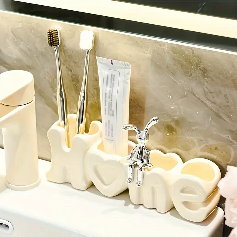 ceramic toothbrush holder creative bathroom toothbrush holder countertop bathroom organizer multifunctional toothbrush toothpaste storage rack bathroom accessories home decor details 3