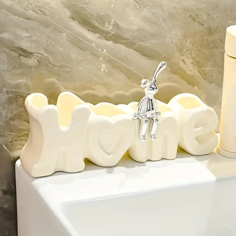 ceramic toothbrush holder creative bathroom toothbrush holder countertop bathroom organizer multifunctional toothbrush toothpaste storage rack bathroom accessories home decor details 6