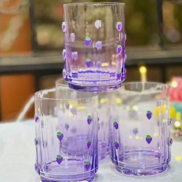 Crystal Drinking Glass Set Embossed Grape Design 6 Pieces 400ml