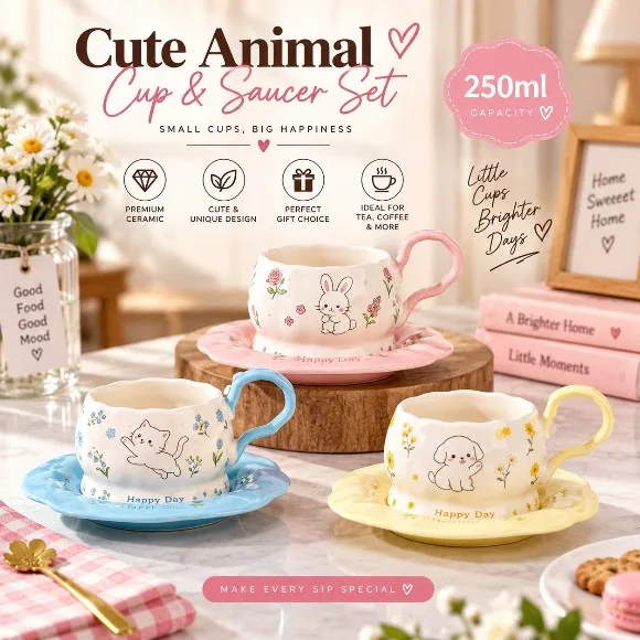 Cute Animal Ceramic Cup and Saucer
