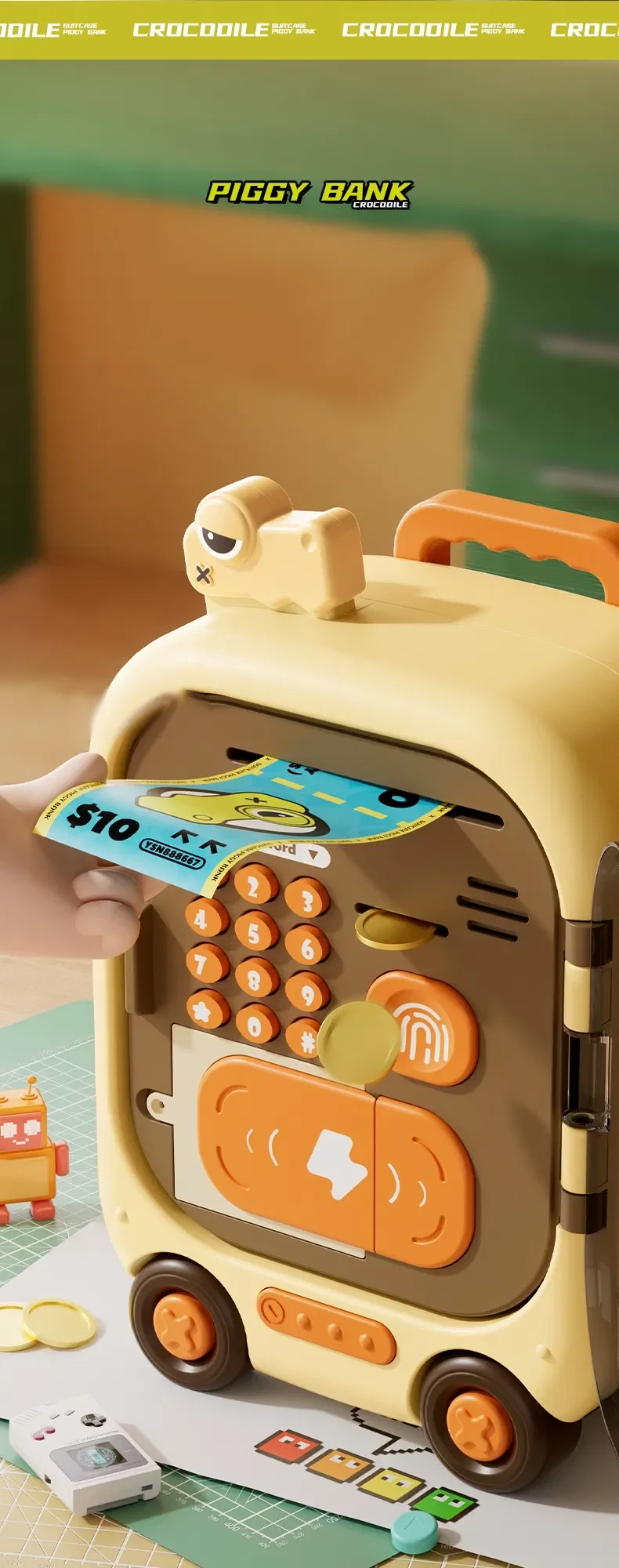 Wholesale Cute Baby Toy Electric Plastic Piggy Bank Toy Educational Coin Storage Container Toy Money Box with Luggage Style Novelty Portable Toy with Music