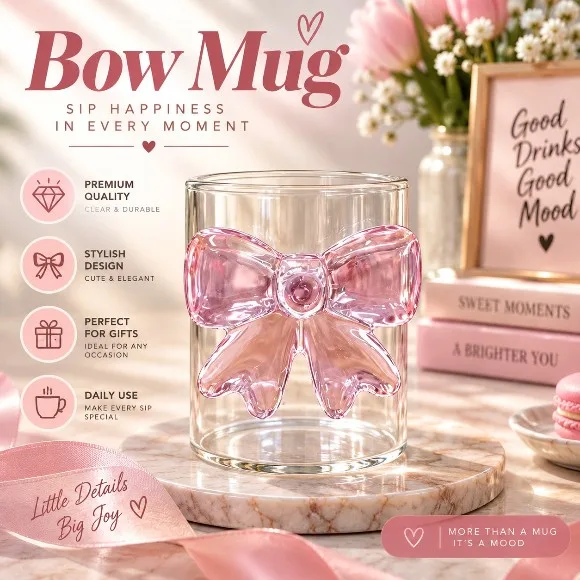 Cute Bow Glasses Cup Clear Crystal Cup 1-Pcs