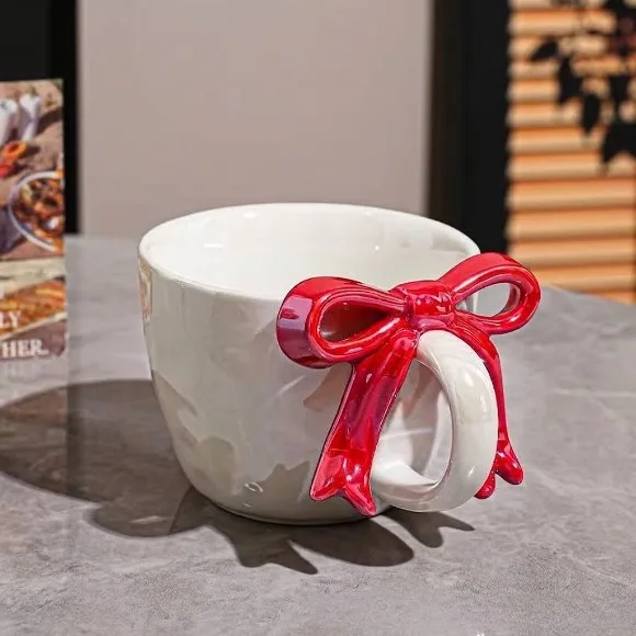 Cute Bow Mug Ceramic High-Value Gift Aesthetic Coffee Tea Cup 1Pcs
