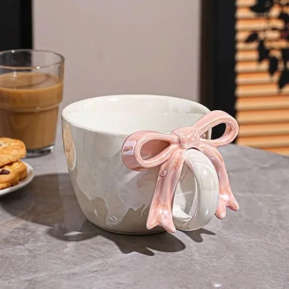Cute Bow Mug Ceramic High-Value Gift Aesthetic Coffee Tea Cup 1Pcs