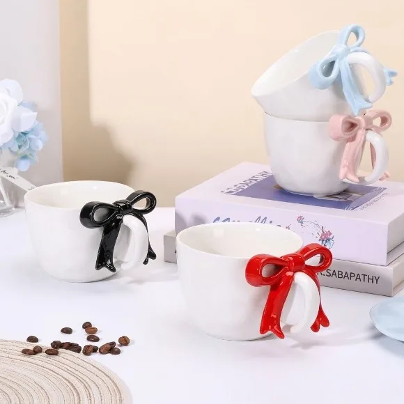 Cute Bow Mug Ceramic High-Value Gift Aesthetic Coffee Tea Cup 1Pcs