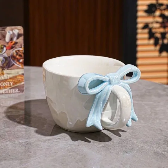Cute Bow Mug Ceramic High-Value Gift Aesthetic Coffee Tea Cup 1Pcs
