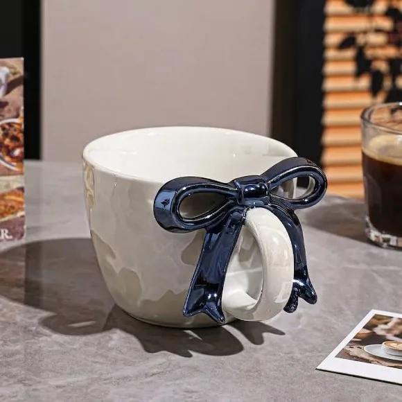 Cute Bow Mug Ceramic High-Value Gift Aesthetic Coffee Tea Cup 1Pcs