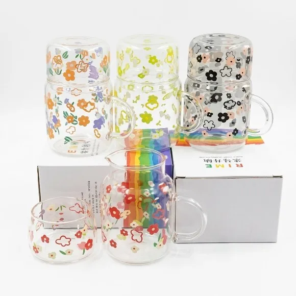 Cute Floral Bedside Water Carafe and Glass Cup Set – 2-in-1 Nightstand Glass Pitcher with Tumbler Lid