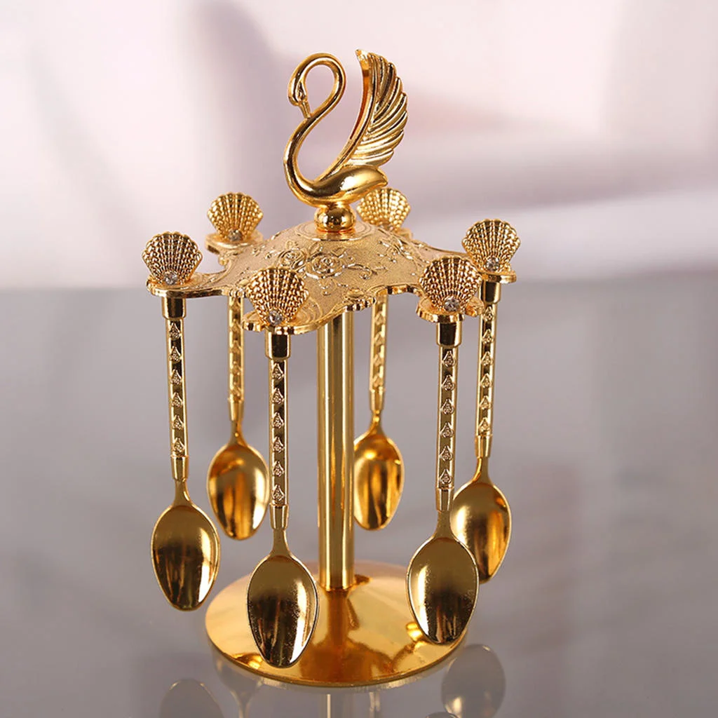 Decorative Swan Base Holder + 6 Spoons Coffee Dessert Spoons Kitchen Dinnerware Set for Stirring Mixing Sugar Coffee Decorative Swan Base Holder + 6 Spoons Coffee Dessert Spoons Kitchen Dinnerware Set for Stirring Mixing Sugar Coffee