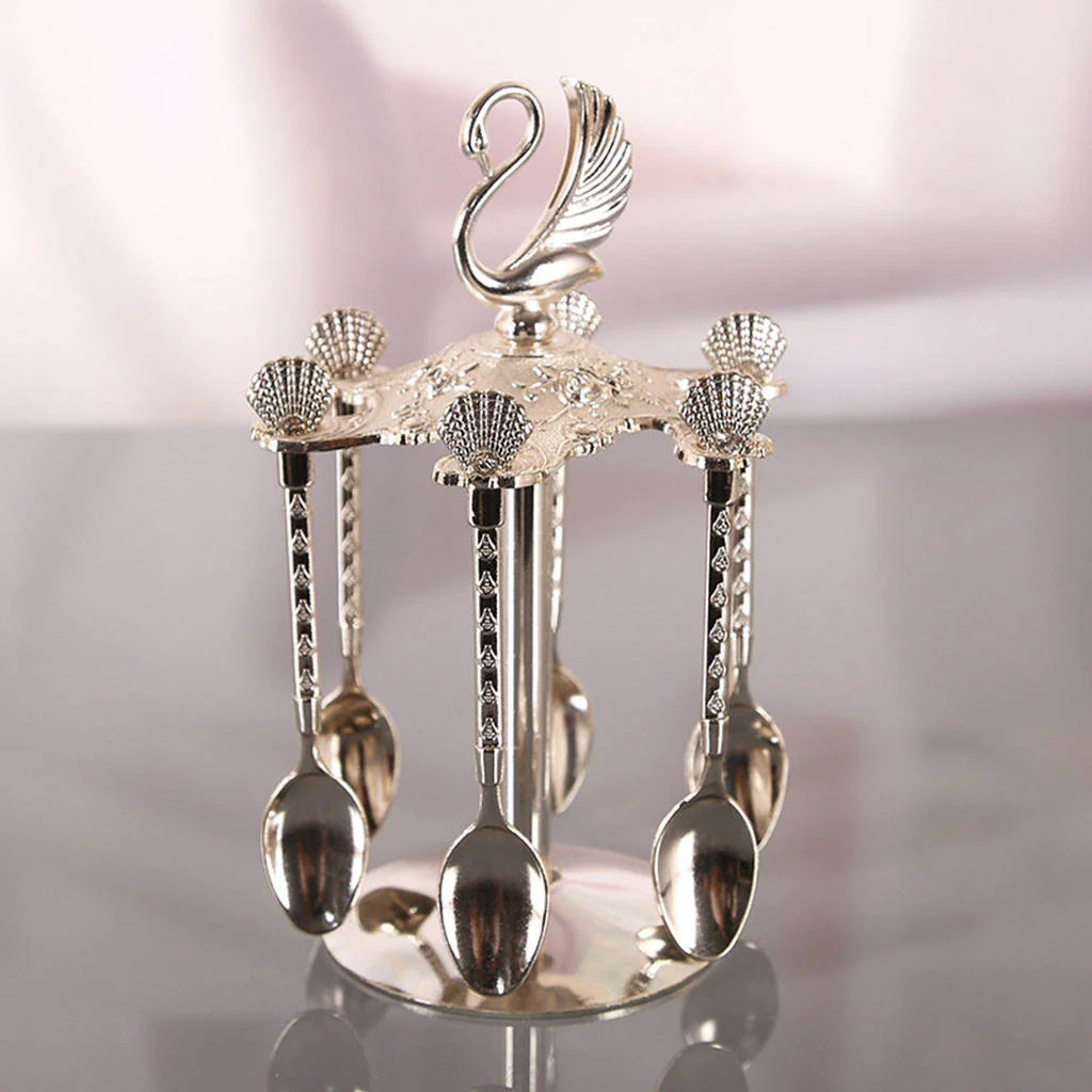 Decorative Swan Base Holder + 6 Spoons Coffee Dessert Spoons Kitchen Dinnerware Set for Stirring Mixing Sugar Coffee Decorative Swan Base Holder + 6 Spoons Coffee Dessert Spoons Kitchen Dinnerware Set for Stirring Mixing Sugar Coffee
