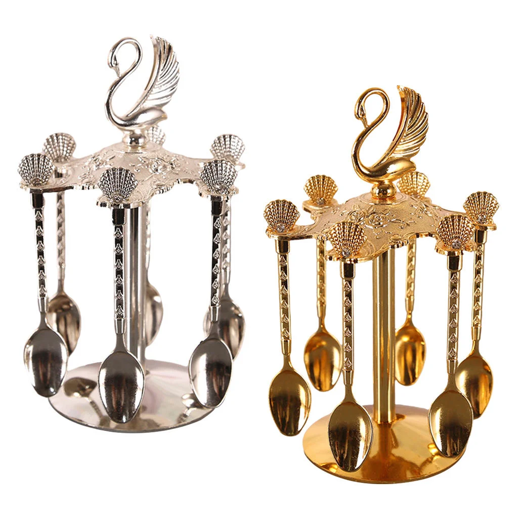 Decorative Swan Base Holder + 6 Spoons Coffee Dessert Spoons Kitchen Dinnerware Set for Stirring Mixing Sugar Coffee Decorative Swan Base Holder + 6 Spoons Coffee Dessert Spoons Kitchen Dinnerware Set for Stirring Mixing Sugar Coffee