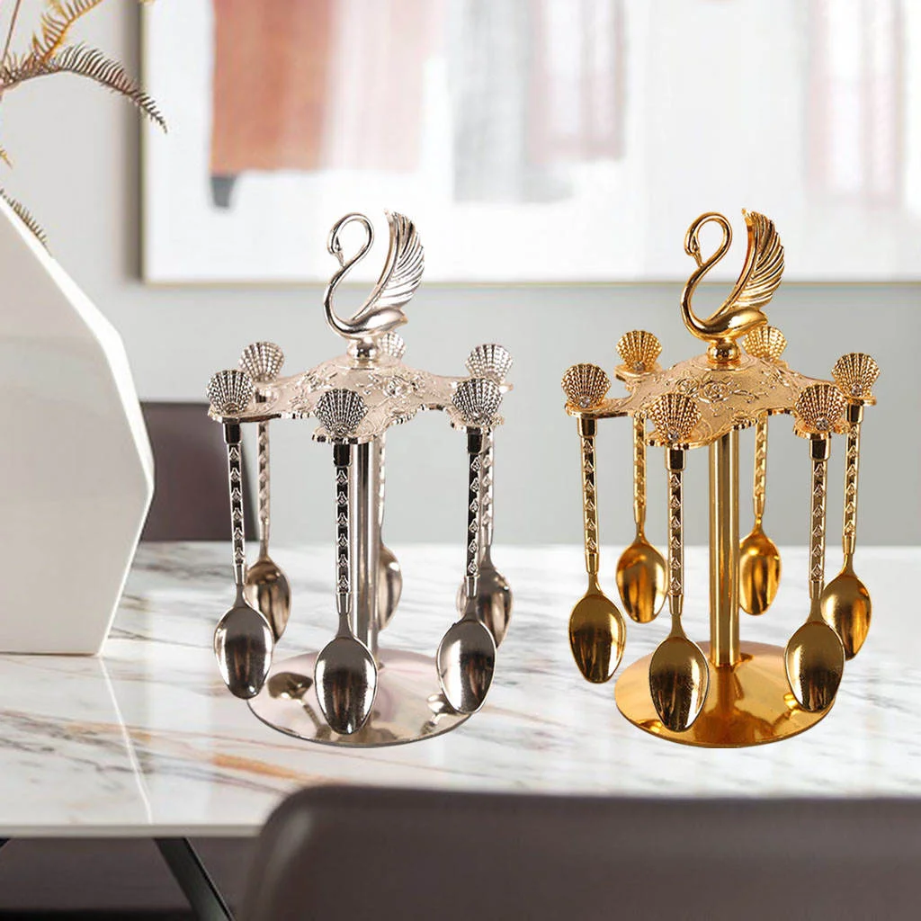 Decorative Swan Base Holder + 6 Spoons Coffee Dessert Spoons Kitchen Dinnerware Set for Stirring Mixing Sugar Coffee Decorative Swan Base Holder + 6 Spoons Coffee Dessert Spoons Kitchen Dinnerware Set for Stirring Mixing Sugar Coffee