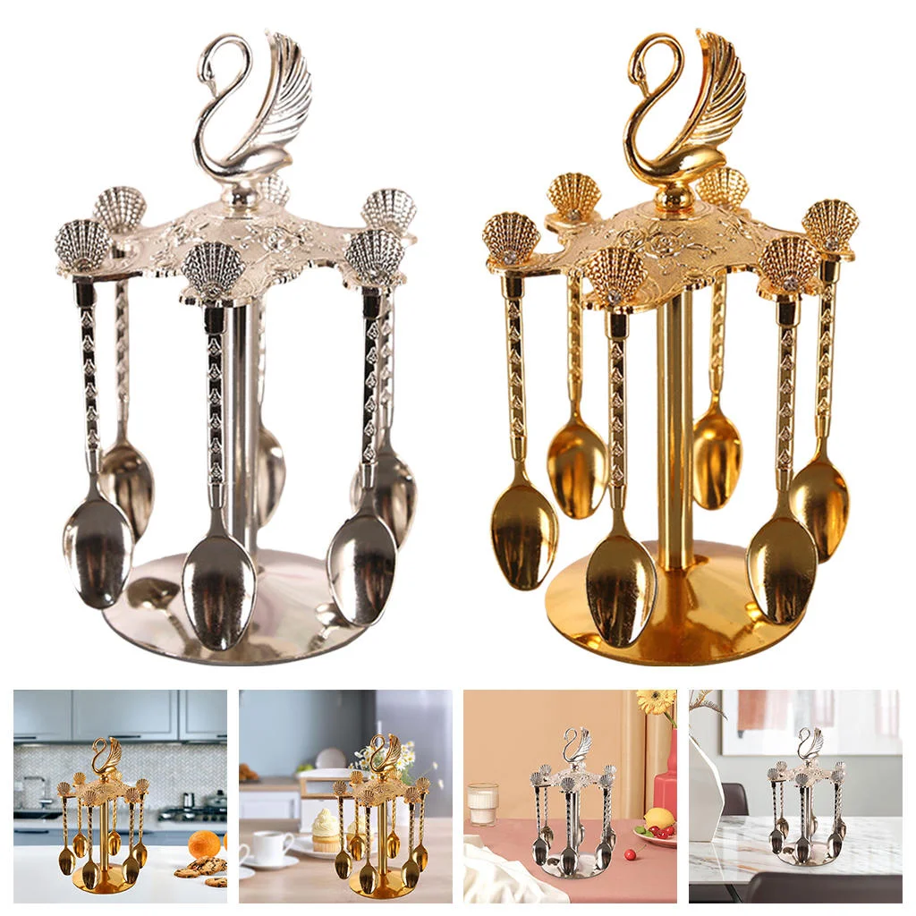 Decorative Swan Base Holder + 6 Spoons Coffee Dessert Spoons Kitchen Dinnerware Set for Stirring Mixing Sugar Coffee Decorative Swan Base Holder + 6 Spoons Coffee Dessert Spoons Kitchen Dinnerware Set for Stirring Mixing Sugar Coffee