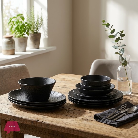 Dinnerware Set Black Ceramic