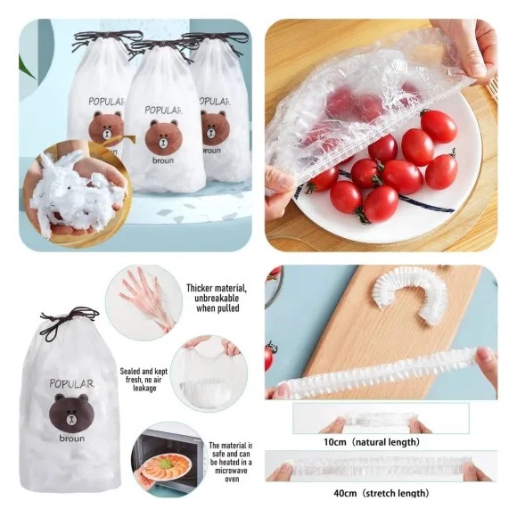 Disposable Food Cover Plastic Wrap Elastic Food Lids Dustproof Food Shower Cups Hair For Fruit Or Bowls Covers Caps|Saran Wrap & Plastic Bags