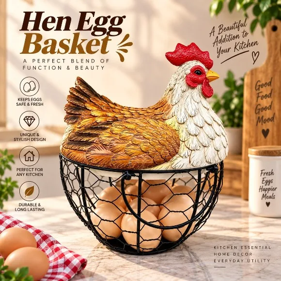 Chicken Egg Basket Gold Wire Egg Baskets with Lid Farmhouse Style Egg Storage Container 