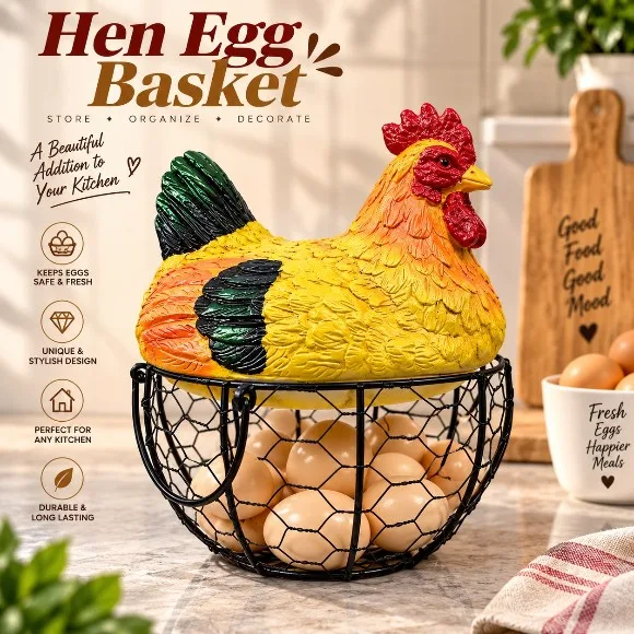 Chicken Egg Basket Gold Wire Egg Baskets with Lid Farmhouse Style Egg Storage Container 