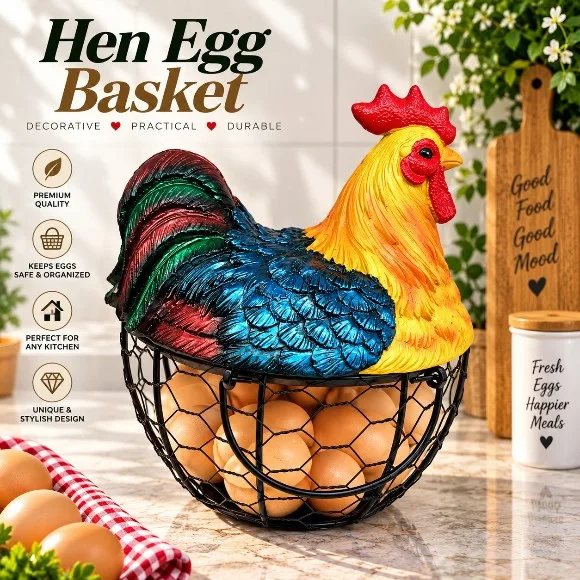 Chicken Egg Basket Gold Wire Egg Baskets with Lid Farmhouse Style Egg Storage Container 