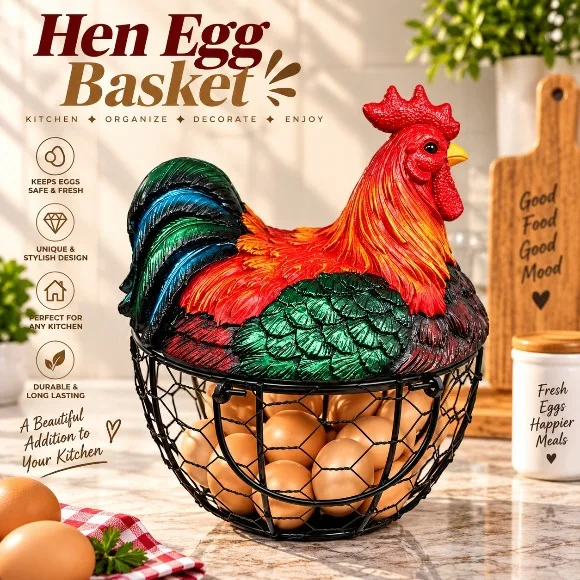 Chicken Egg Basket Gold Wire Egg Baskets with Lid Farmhouse Style Egg Storage Container 