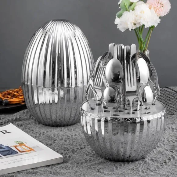 Egg-Shaped Striped Shell Cutlery Set - 24pcs