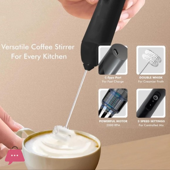 Electric Milk Frother for Coffee 3-Speed Powerful Handheld Foam Maker