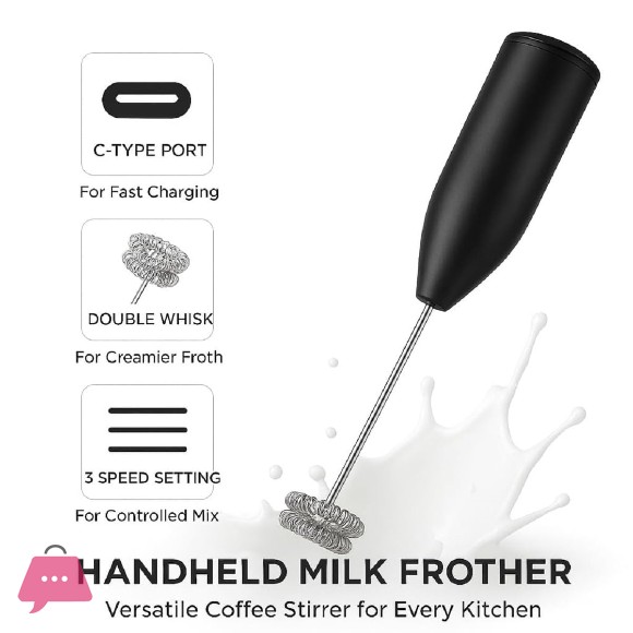 Electric Milk Frother for Coffee 3-Speed Powerful Handheld Foam Maker