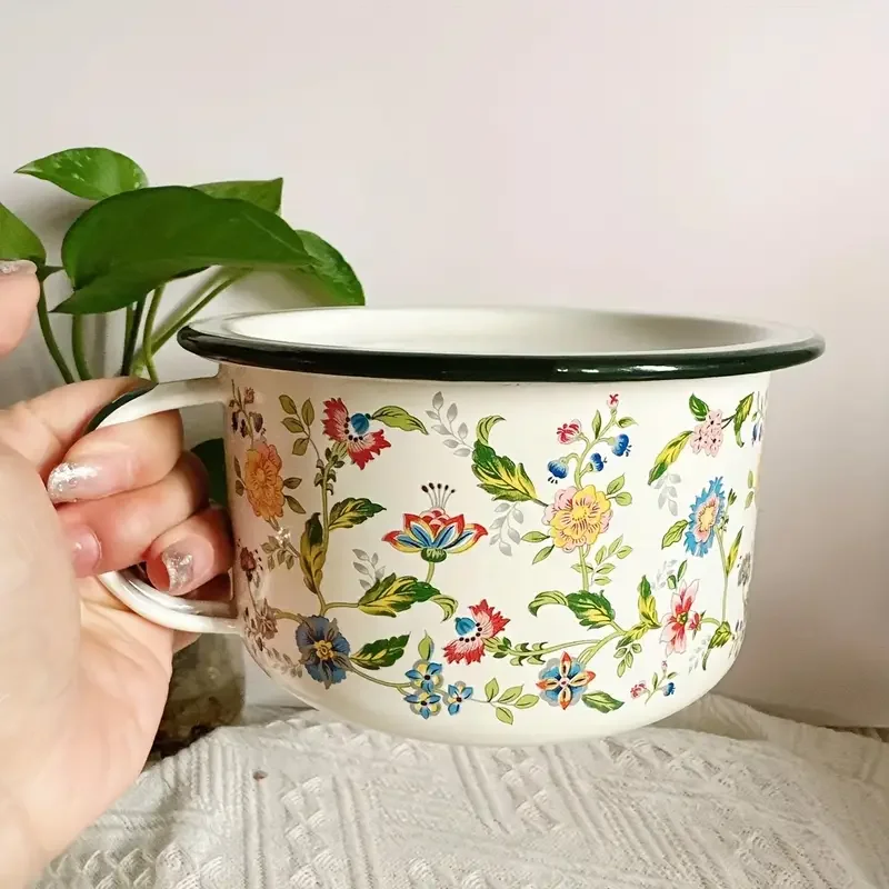   bowl with lid set durable retro   enamelware bowls for soup noodles salad microwave safe round bowls for christmas halloween easter hanukkah thanksgiving 1 piece details 0