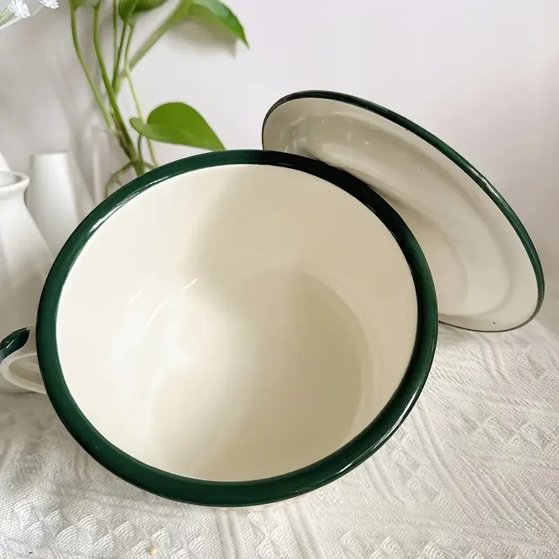   bowl with lid set durable retro   enamelware bowls for soup noodles salad microwave safe round bowls for christmas halloween easter hanukkah thanksgiving 1 piece details 4