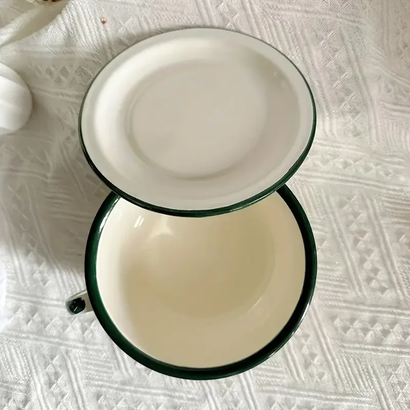   bowl with lid set durable retro   enamelware bowls for soup noodles salad microwave safe round bowls for christmas halloween easter hanukkah thanksgiving 1 piece details 5