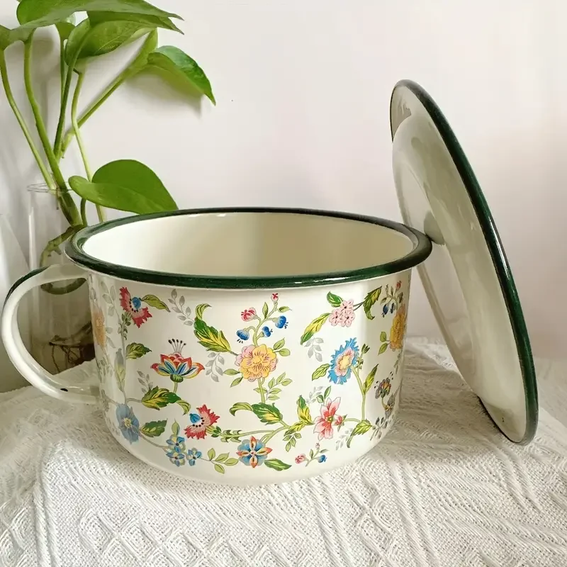  bowl with lid set durable retro   enamelware bowls for soup noodles salad microwave safe round bowls for christmas halloween easter hanukkah thanksgiving 1 piece details 6