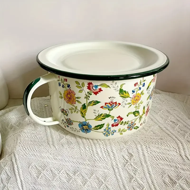   bowl with lid set durable retro   enamelware bowls for soup noodles salad microwave safe round bowls for christmas halloween easter hanukkah thanksgiving 1 piece details 7