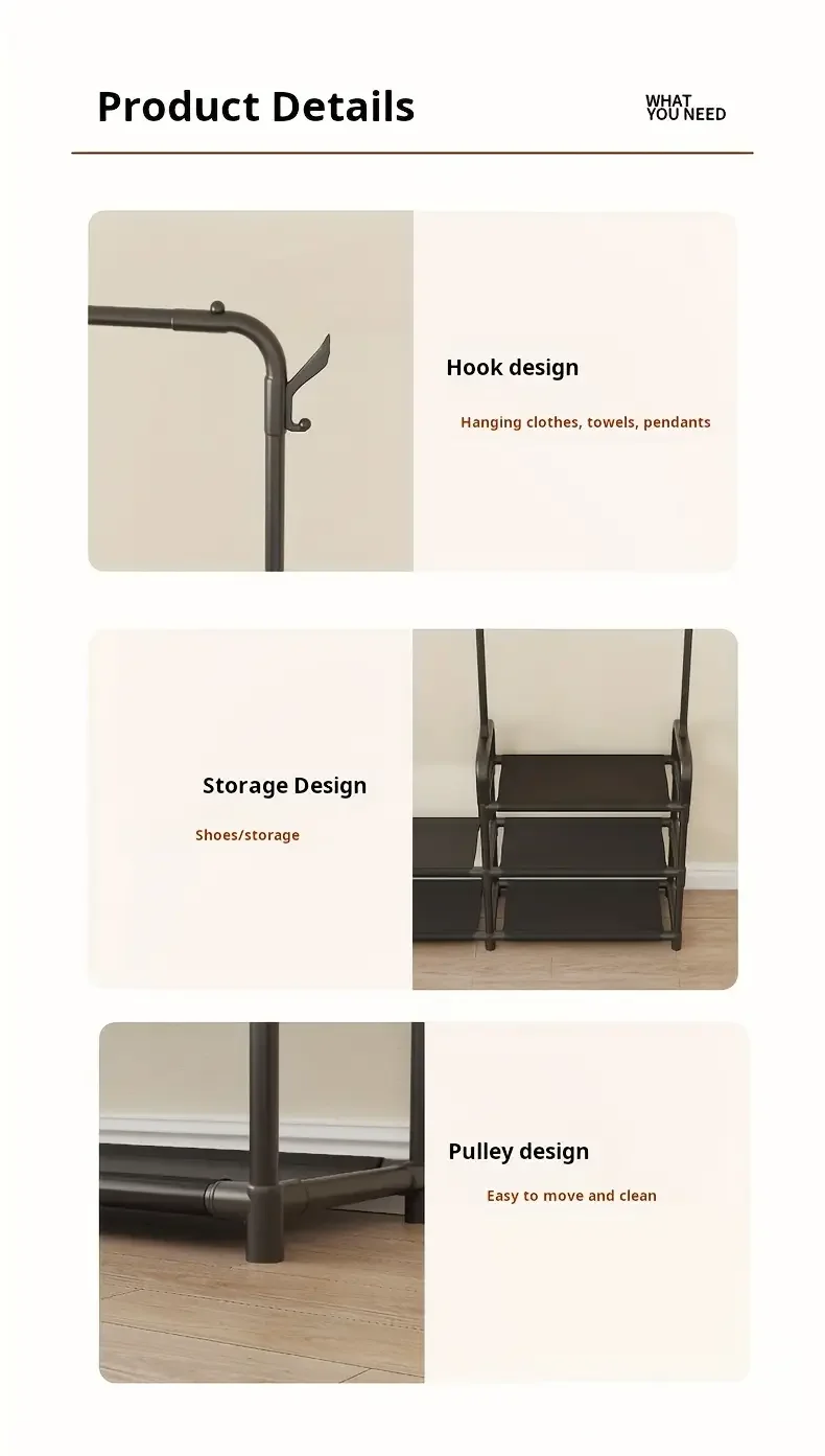 3 tier 55 freestanding metal clothing rack with shoe storage shelves entryway organizer space saving durable alloy   easy assembly 120 lb capacity for small spaces shoe storage organizer Product details 3