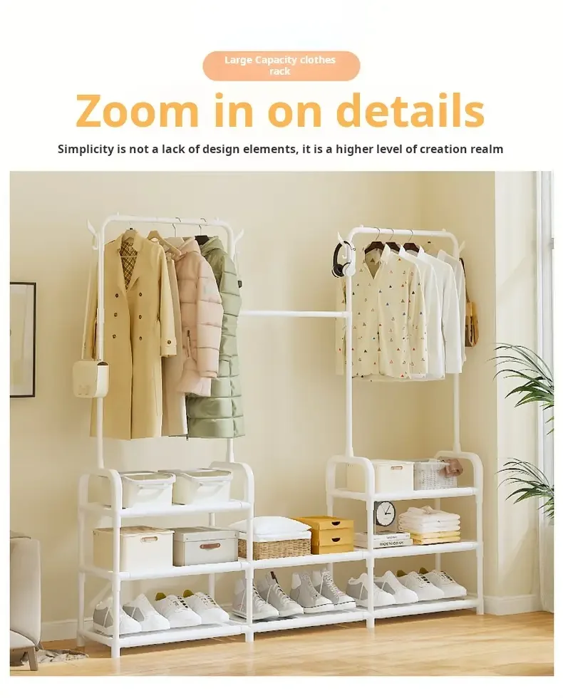 3 tier 55 freestanding metal clothing rack with shoe storage shelves entryway organizer space saving durable alloy   easy assembly 120 lb capacity for small spaces shoe storage organizer Product details 5