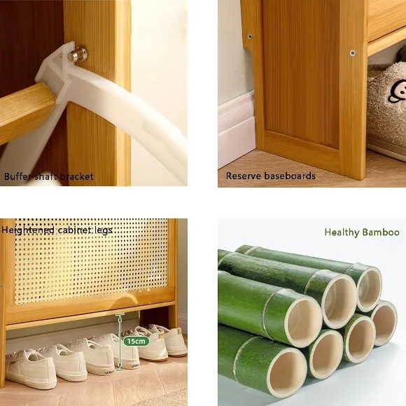 Entryway Shoe Cabinet Bamboo Slim Organizer Flip Down Hidden Shoe Rack 3 Tier