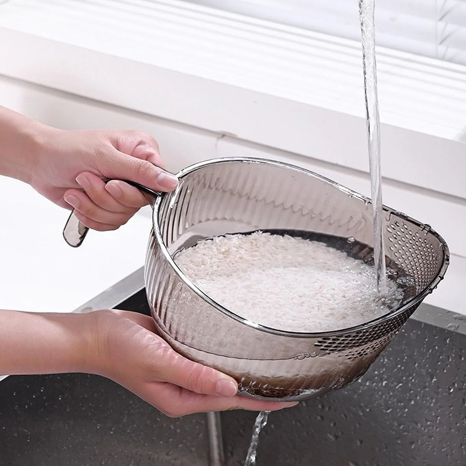 Functional Rice Colander Efficient Colander Practical Sink Basket PET Material for Rice Sharpening